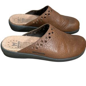 Mephisto Clog Mules Womens sz US 8/EU 38 Brown Slip On Leather Perforated France